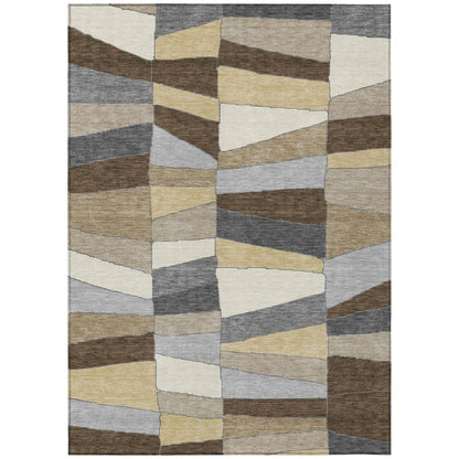 5' X 8' Chocolate And Brown Geometric Washable Indoor Outdoor Area Rug