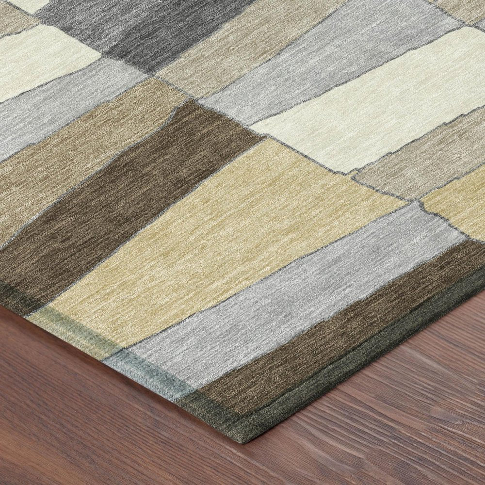 5' X 8' Chocolate And Brown Geometric Washable Indoor Outdoor Area Rug — view 2