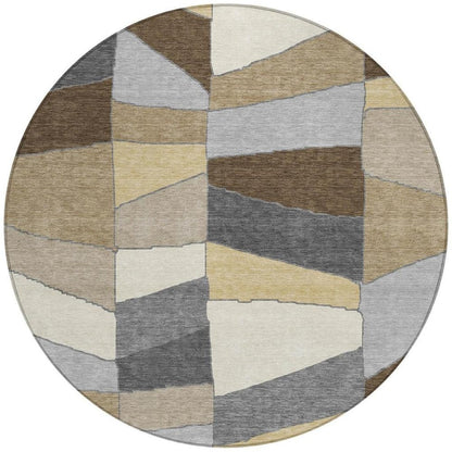 8' Chocolate And Brown Round Geometric Washable Indoor Outdoor Area Rug HomeRoots