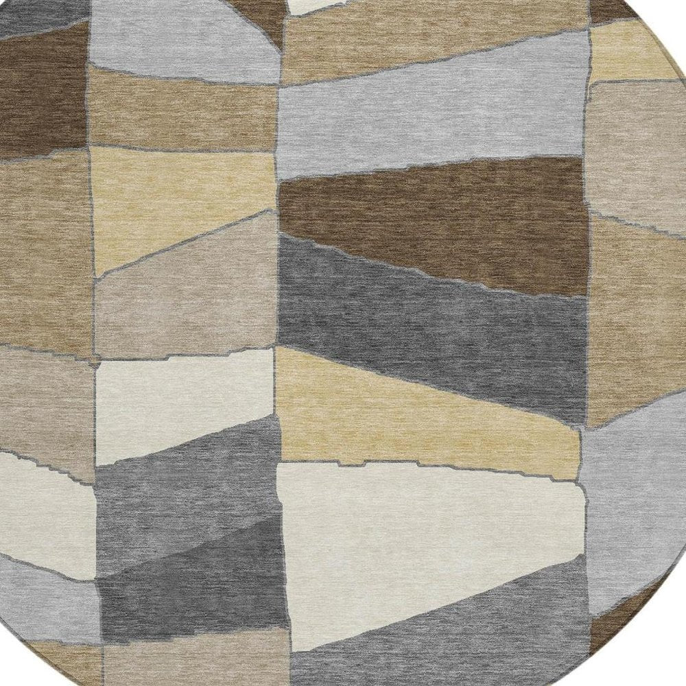 8' Chocolate And Brown Round Geometric Washable Indoor Outdoor Area Rug — view 6