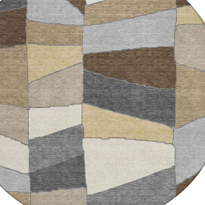 8' Chocolate And Brown Round Geometric Washable Indoor Outdoor Area Rug HomeRoots