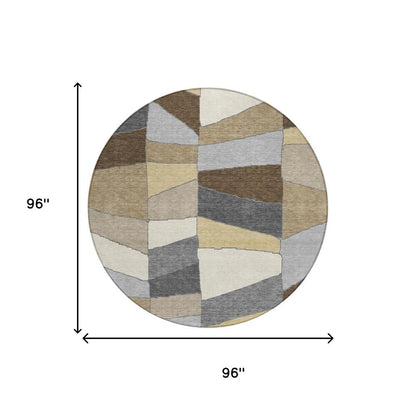 8' Chocolate And Brown Round Geometric Washable Indoor Outdoor Area Rug HomeRoots