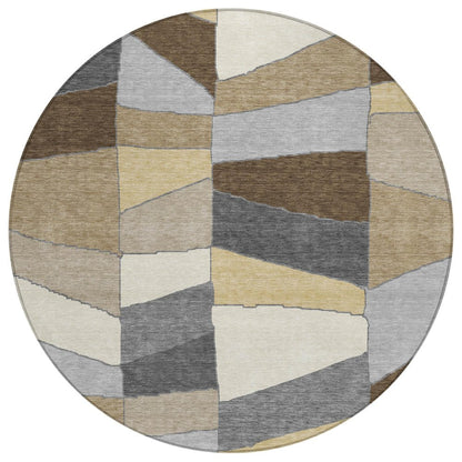 8' Chocolate And Brown Round Geometric Washable Indoor Outdoor Area Rug HomeRoots