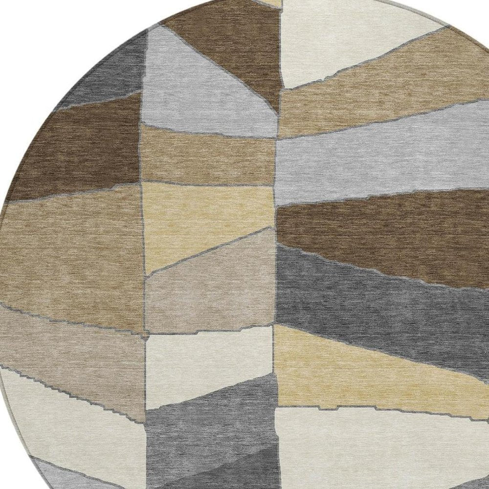 8' Chocolate And Brown Round Geometric Washable Indoor Outdoor Area Rug — view 4