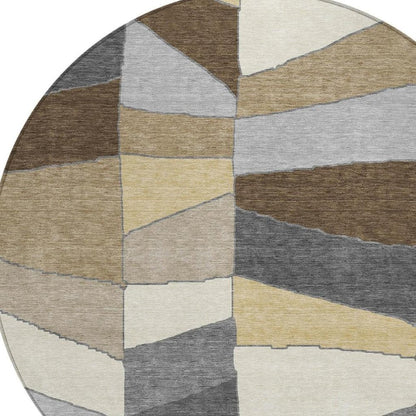 8' Chocolate And Brown Round Geometric Washable Indoor Outdoor Area Rug HomeRoots