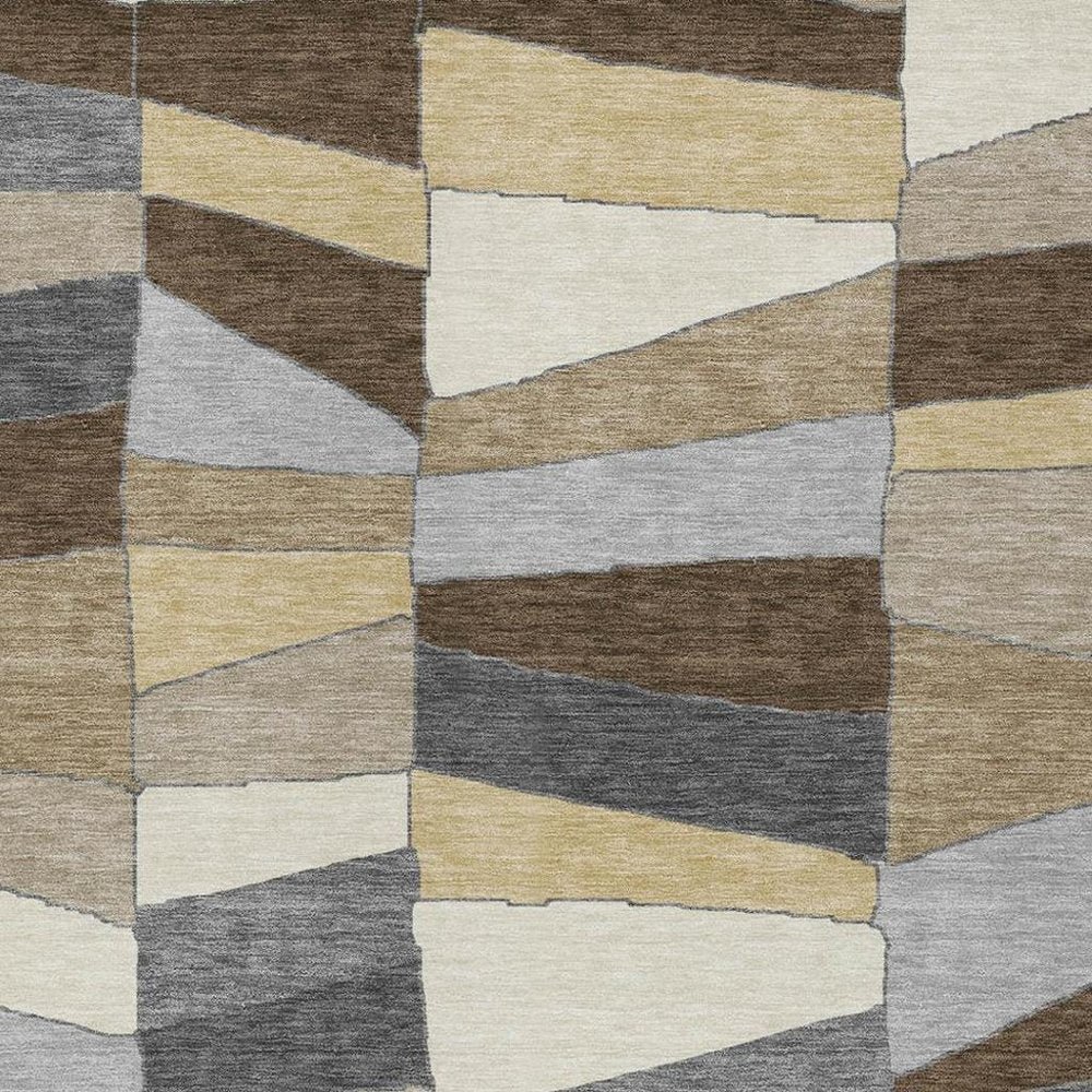 10' X 14' Chocolate And Brown Geometric Washable Indoor Outdoor Area Rug — view 16