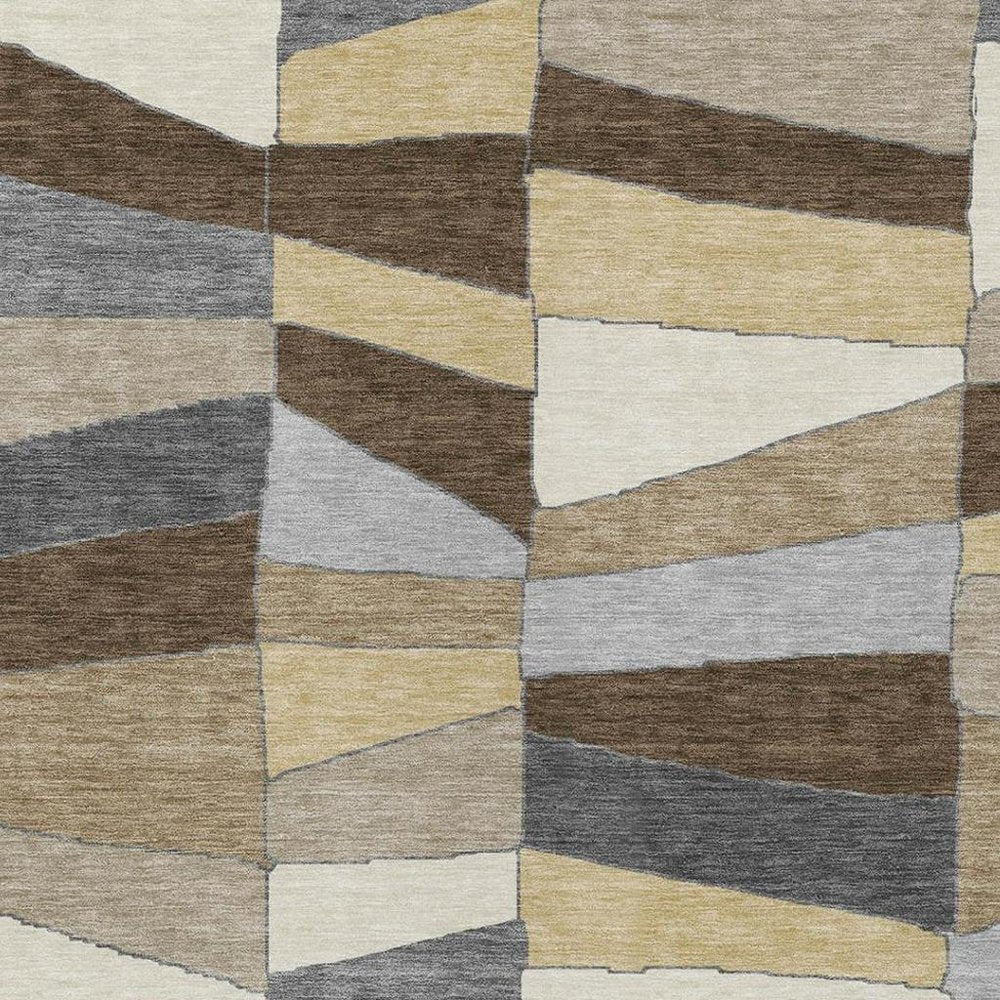 10' X 14' Chocolate And Brown Geometric Washable Indoor Outdoor Area Rug — view 20