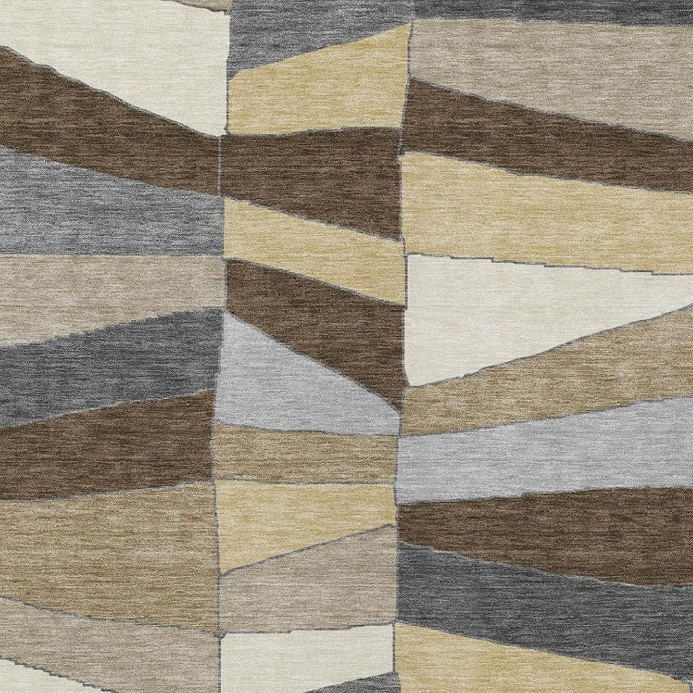 10' X 14' Chocolate And Brown Geometric Washable Indoor Outdoor Area Rug — view 11