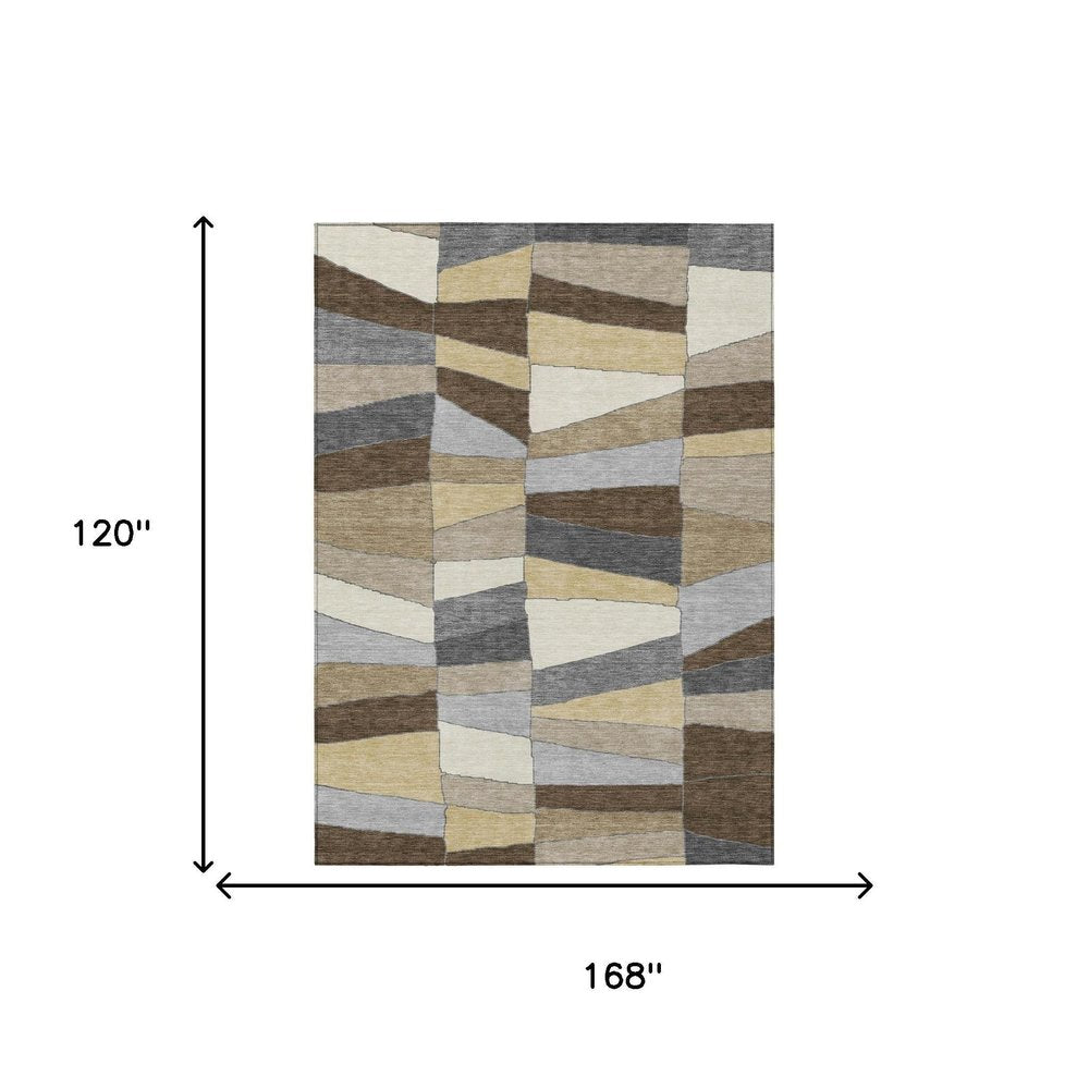 10' X 14' Chocolate And Brown Geometric Washable Indoor Outdoor Area Rug HomeRoots