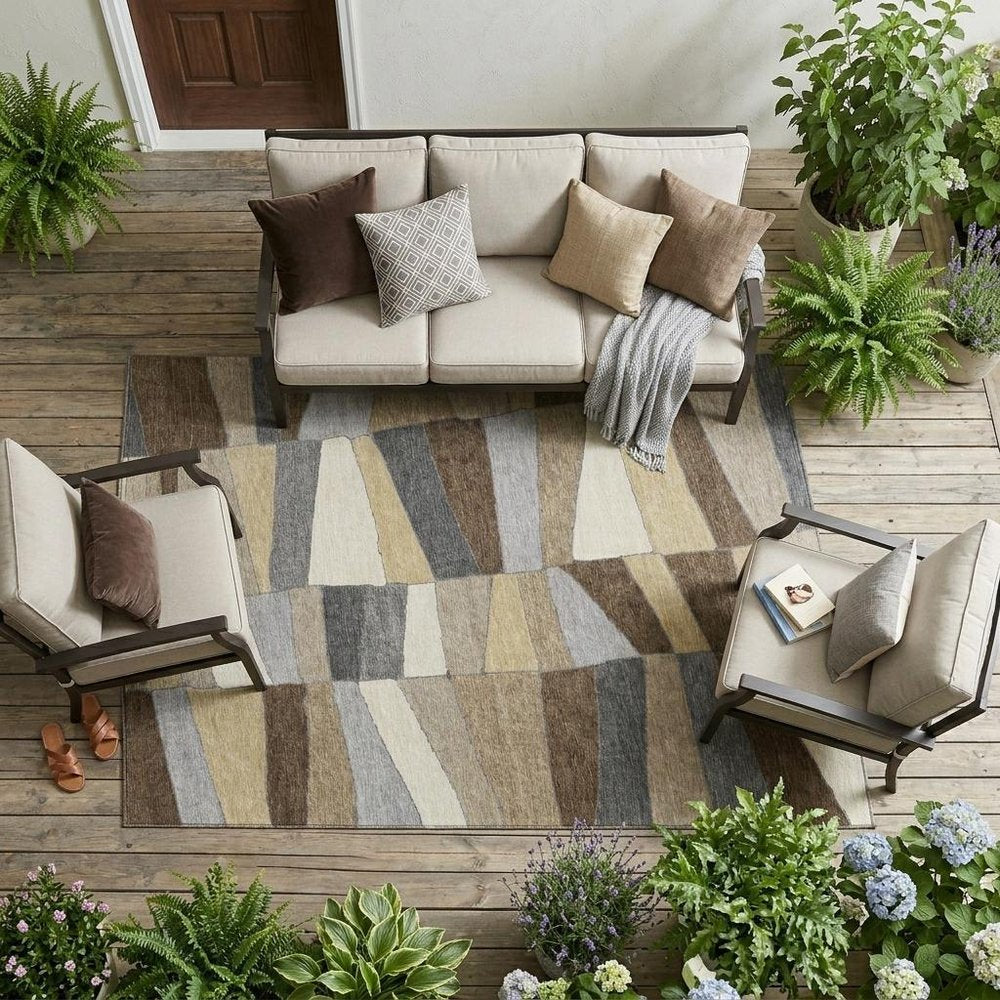 10' X 14' Chocolate And Brown Geometric Washable Indoor Outdoor Area Rug — view 24