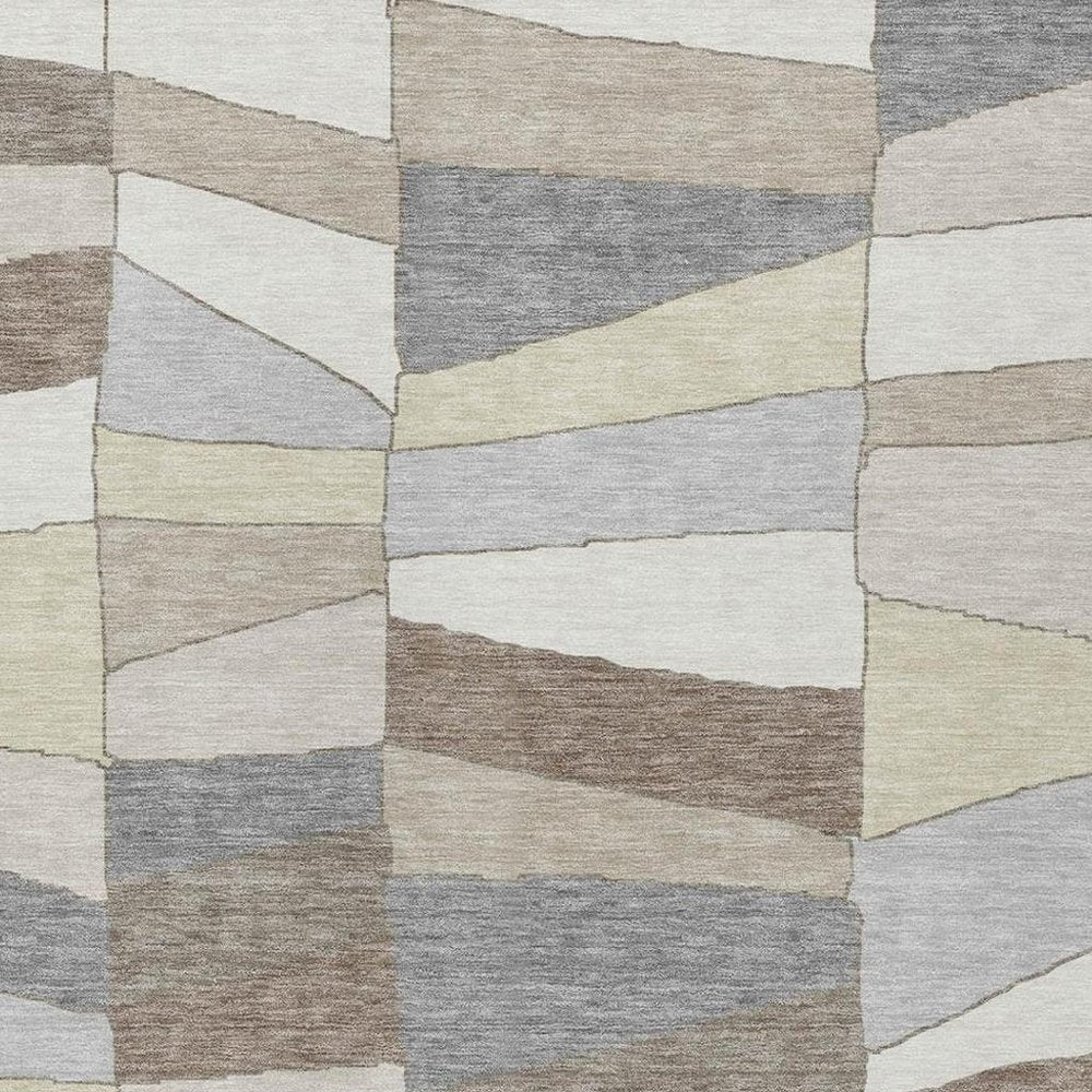 3' X 5' Ivory And Beige Geometric Washable Indoor Outdoor Area Rug — view 4