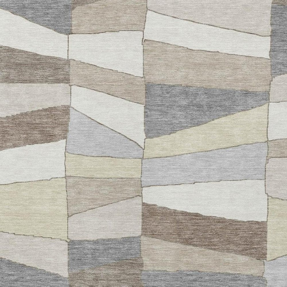 3' X 5' Ivory And Beige Geometric Washable Indoor Outdoor Area Rug — view 8