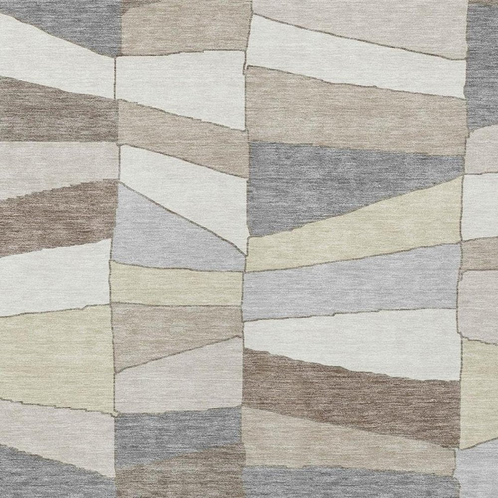 3' X 5' Ivory And Beige Geometric Washable Indoor Outdoor Area Rug — view 10