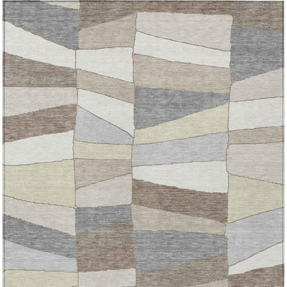 3' X 5' Ivory And Beige Geometric Washable Indoor Outdoor Area Rug HomeRoots