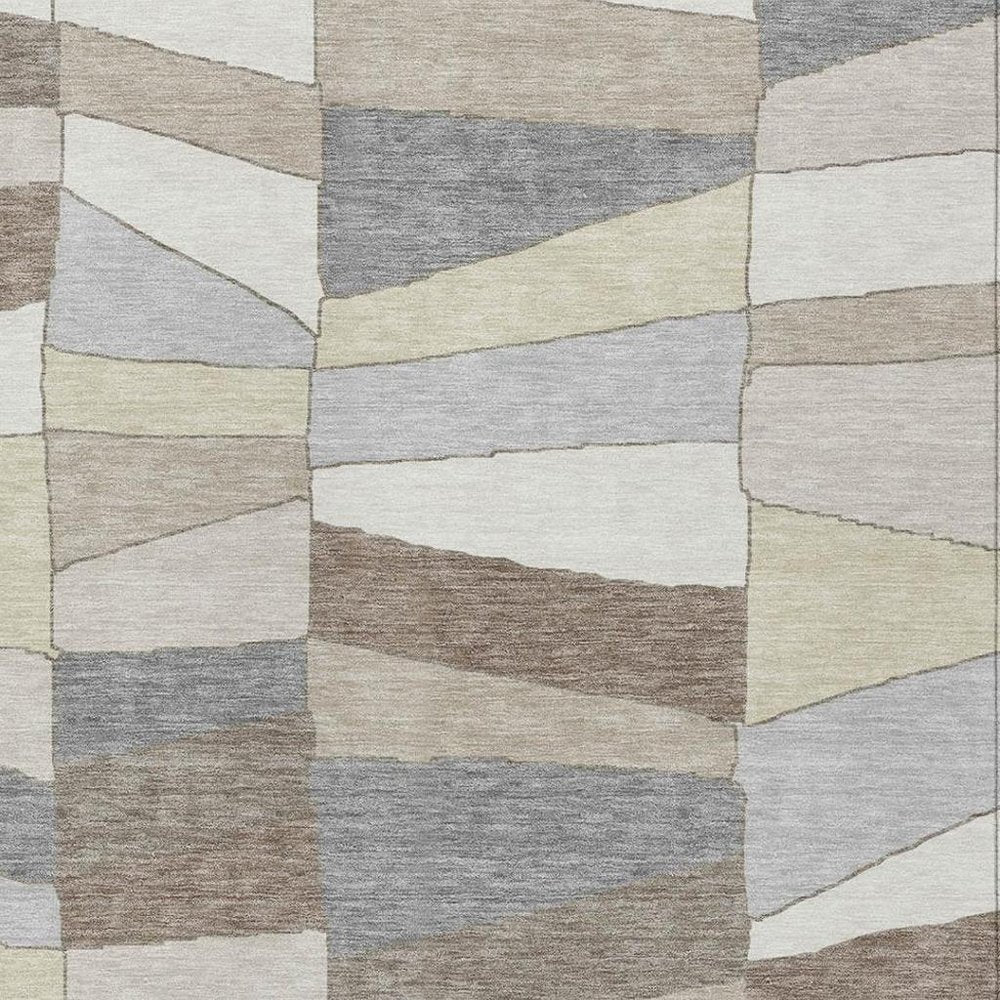 3' X 5' Ivory And Beige Geometric Washable Indoor Outdoor Area Rug HomeRoots
