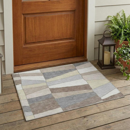 3' X 5' Ivory And Beige Geometric Washable Indoor Outdoor Area Rug HomeRoots