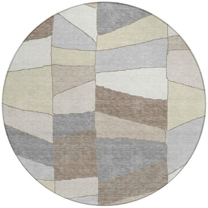 8' Ivory And Beige Round Geometric Washable Indoor Outdoor Area Rug HomeRoots