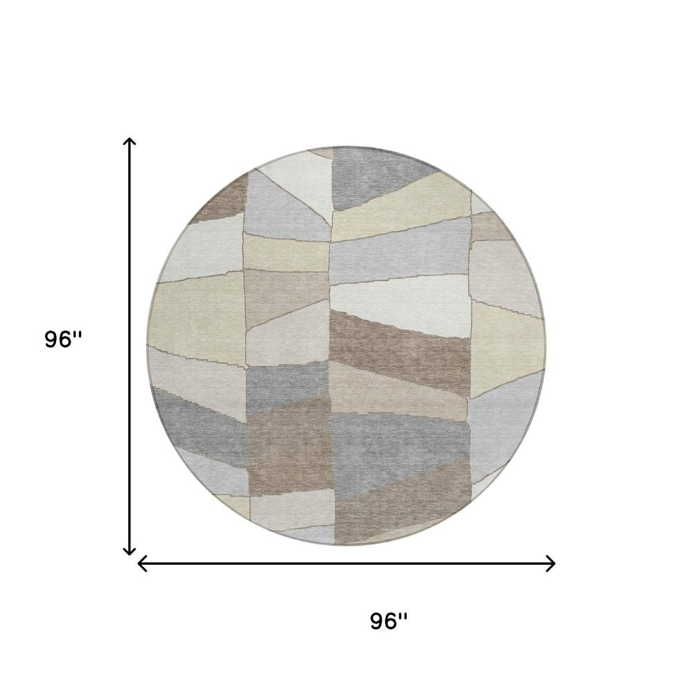8' Ivory And Beige Round Geometric Washable Indoor Outdoor Area Rug HomeRoots