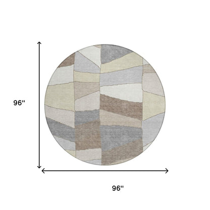 8' Ivory And Beige Round Geometric Washable Indoor Outdoor Area Rug HomeRoots