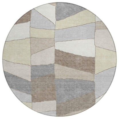 8' Ivory And Beige Round Geometric Washable Indoor Outdoor Area Rug HomeRoots