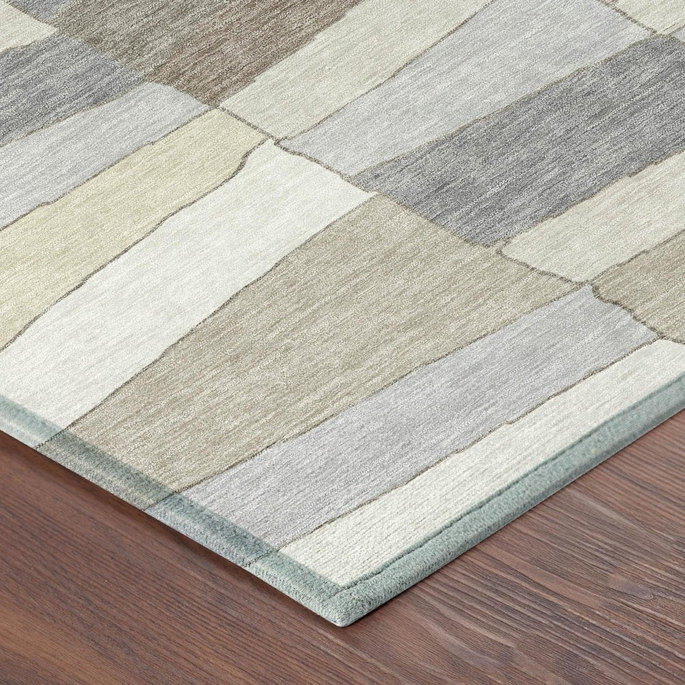 8' Ivory And Beige Round Geometric Washable Indoor Outdoor Area Rug — view 2