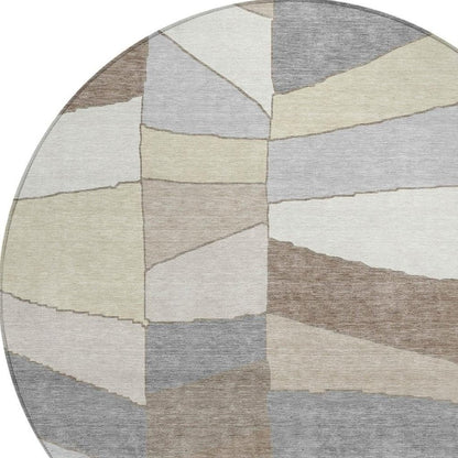 8' Ivory And Beige Round Geometric Washable Indoor Outdoor Area Rug HomeRoots