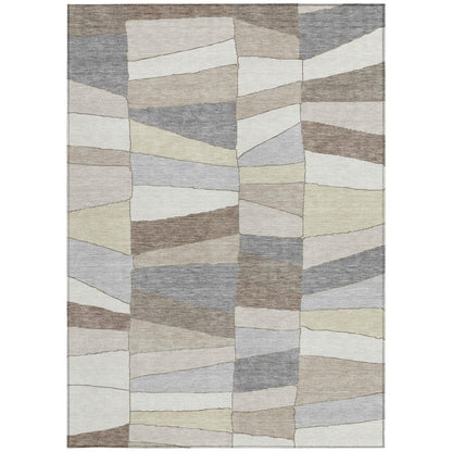 8' X 10' Ivory And Beige Geometric Washable Indoor Outdoor Area Rug HomeRoots