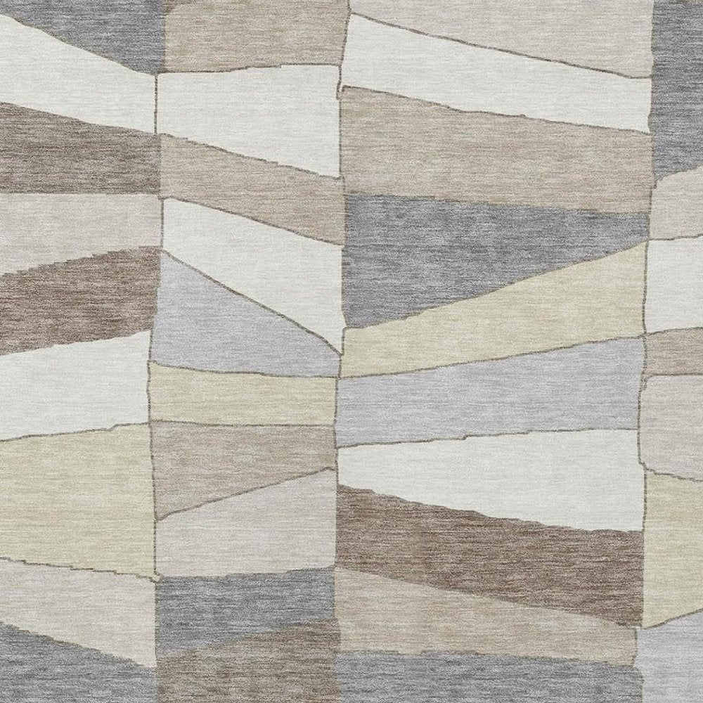 8' X 10' Ivory And Beige Geometric Washable Indoor Outdoor Area Rug — view 7
