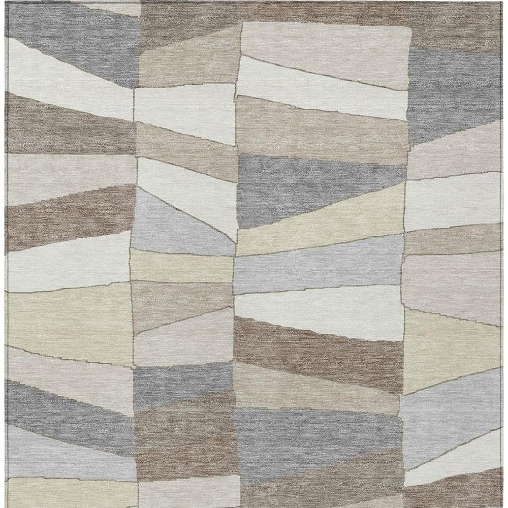 8' X 10' Ivory And Beige Geometric Washable Indoor Outdoor Area Rug HomeRoots
