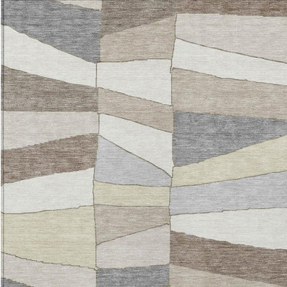 8' X 10' Ivory And Beige Geometric Washable Indoor Outdoor Area Rug