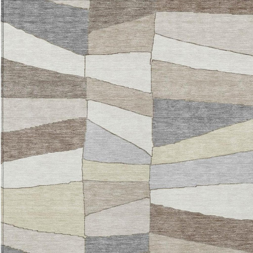 8' X 10' Ivory And Beige Geometric Washable Indoor Outdoor Area Rug HomeRoots