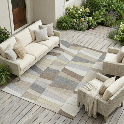 8' X 10' Ivory And Beige Geometric Washable Indoor Outdoor Area Rug HomeRoots