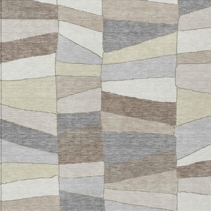 8' X 10' Ivory And Beige Geometric Washable Indoor Outdoor Area Rug