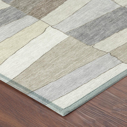 8' X 10' Ivory And Beige Geometric Washable Indoor Outdoor Area Rug