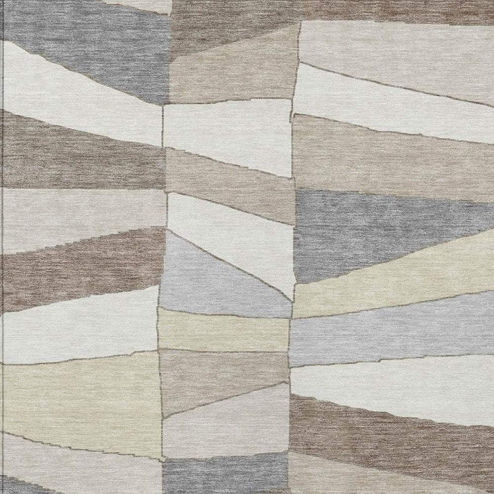 10' X 14' Ivory And Beige Geometric Washable Indoor Outdoor Area Rug — view 4