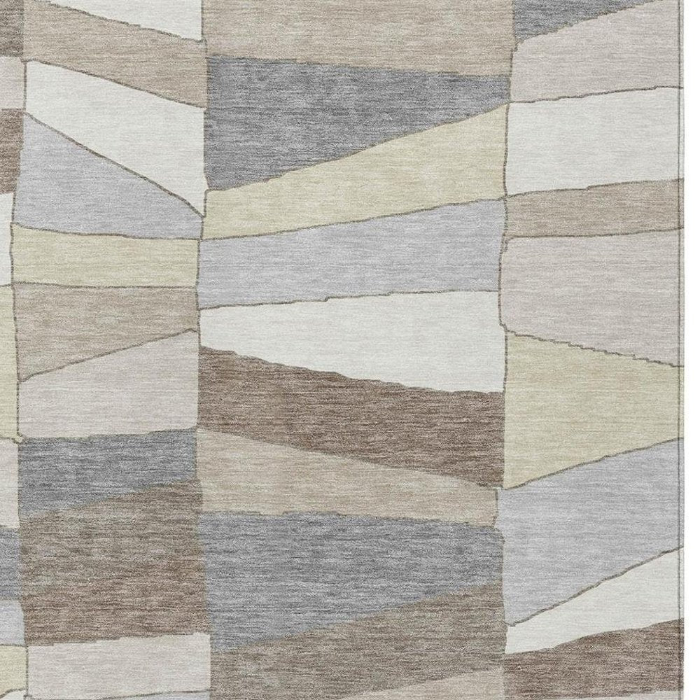 10' X 14' Ivory And Beige Geometric Washable Indoor Outdoor Area Rug HomeRoots