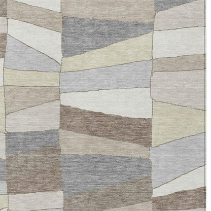 10' X 14' Ivory And Beige Geometric Washable Indoor Outdoor Area Rug HomeRoots