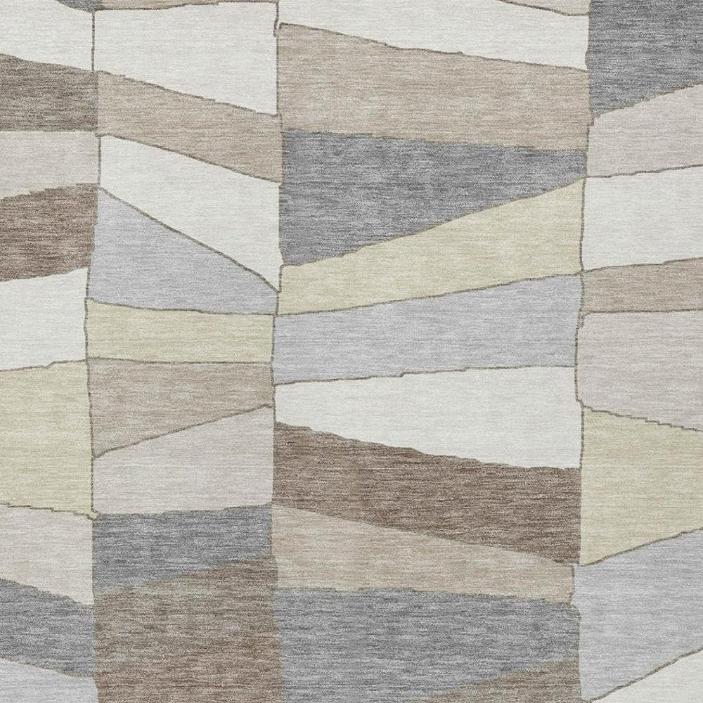 10' X 14' Ivory And Beige Geometric Washable Indoor Outdoor Area Rug — view 8