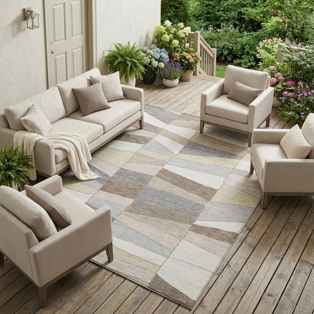 10' X 14' Ivory And Beige Geometric Washable Indoor Outdoor Area Rug HomeRoots