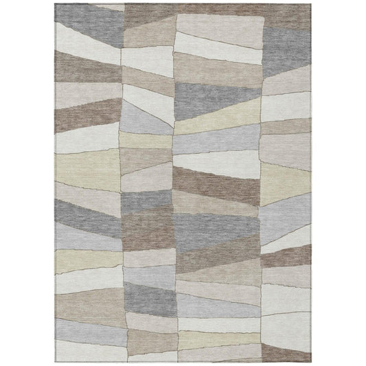 10' X 14' Ivory And Beige Geometric Washable Indoor Outdoor Area Rug