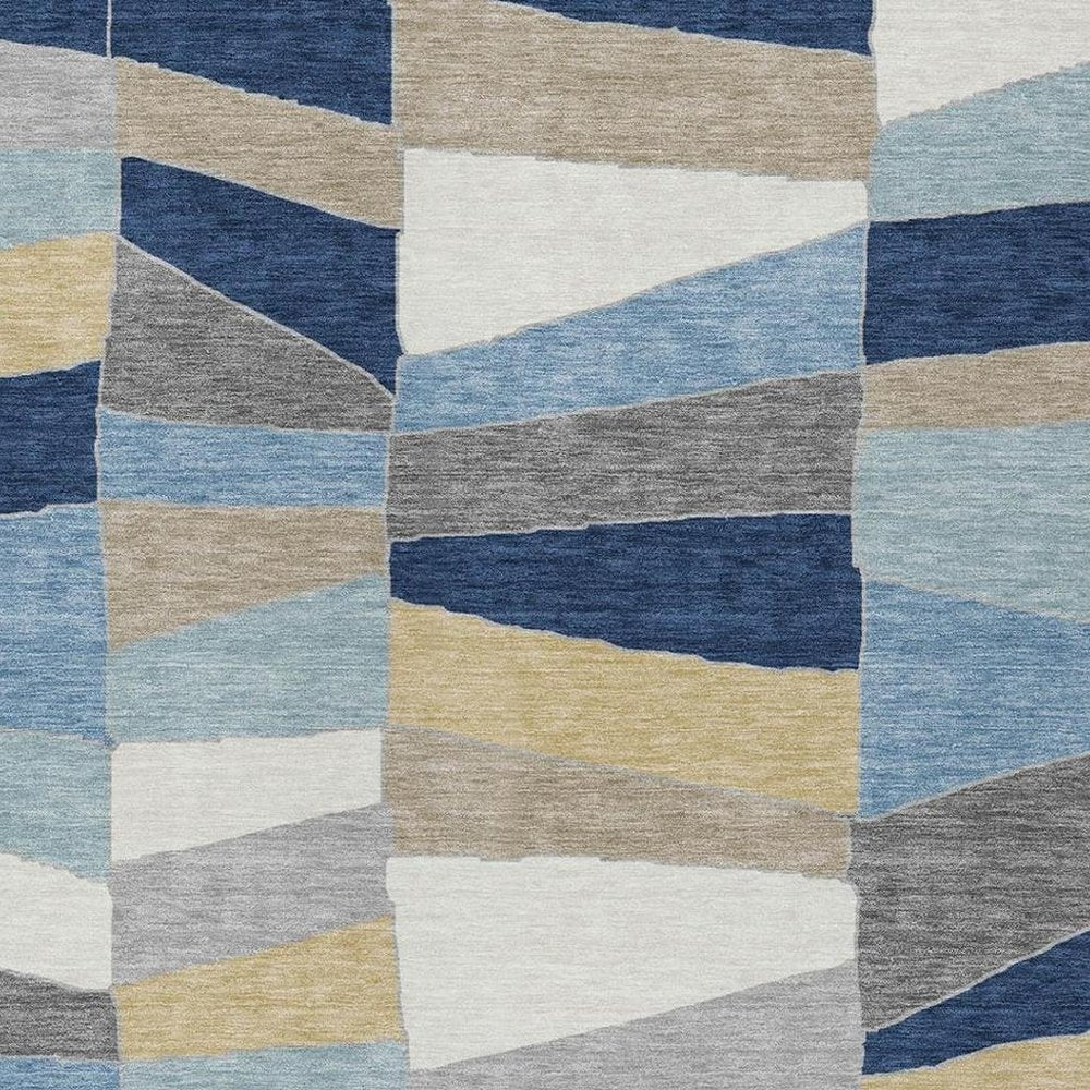 3' X 5' Navy Blue And Blue Geometric Washable Indoor Outdoor Area Rug HomeRoots