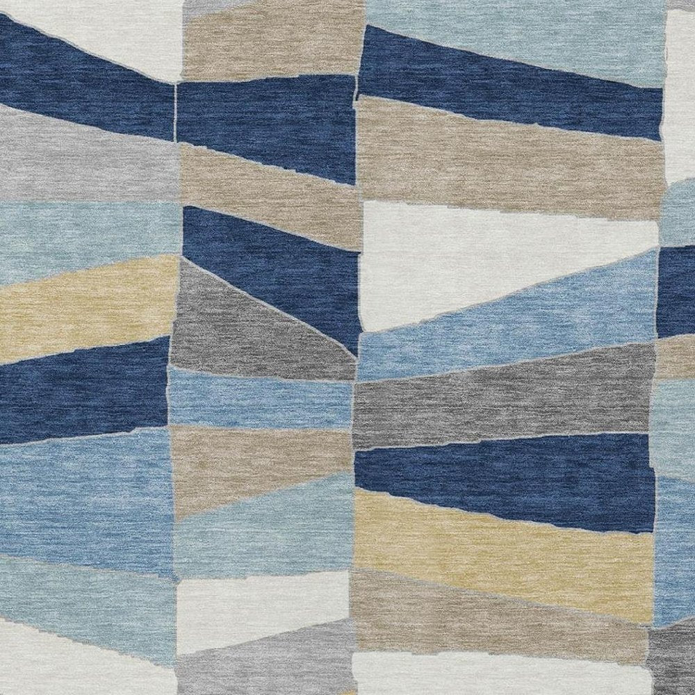 3' X 5' Navy Blue And Blue Geometric Washable Indoor Outdoor Area Rug HomeRoots