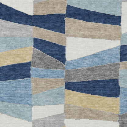 3' X 5' Navy Blue And Blue Geometric Washable Indoor Outdoor Area Rug
