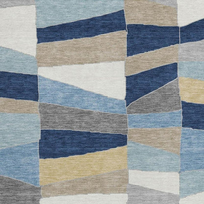 3' X 5' Navy Blue And Blue Geometric Washable Indoor Outdoor Area Rug HomeRoots