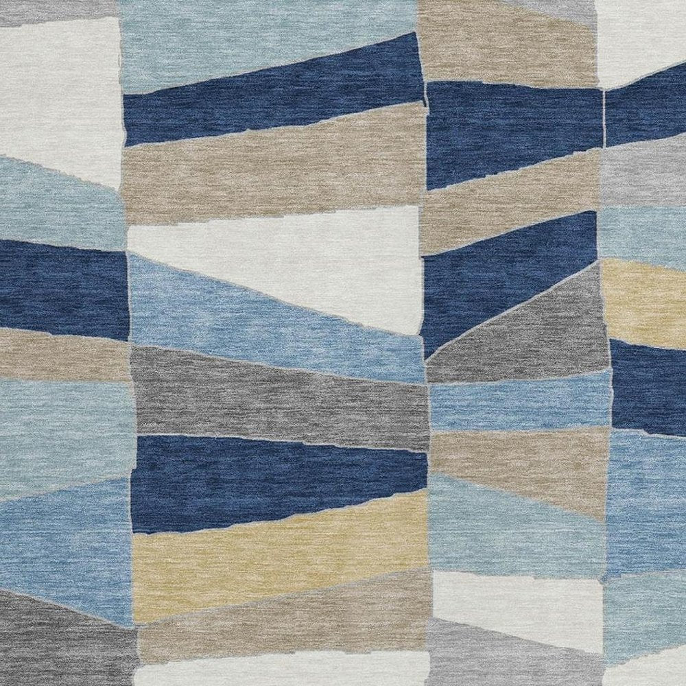 3' X 5' Navy Blue And Blue Geometric Washable Indoor Outdoor Area Rug — view 8