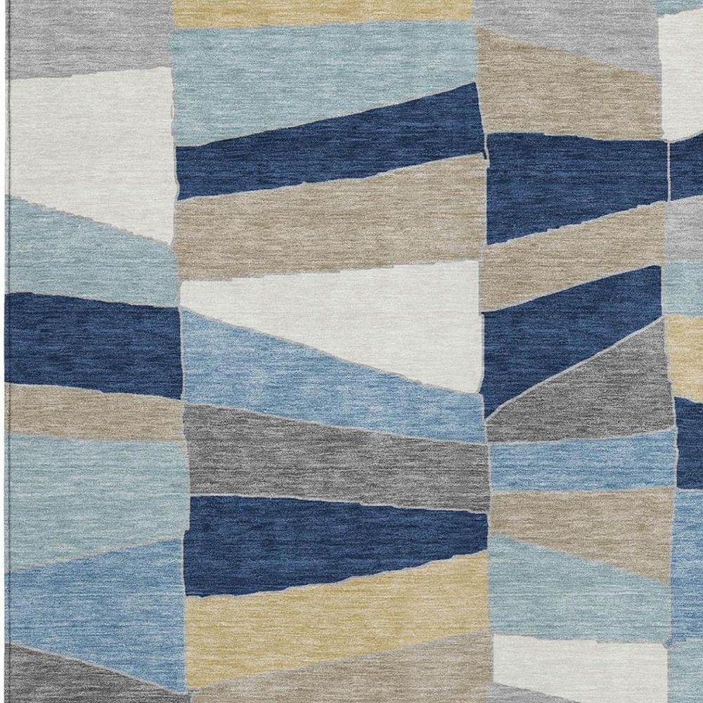 3' X 5' Navy Blue And Blue Geometric Washable Indoor Outdoor Area Rug