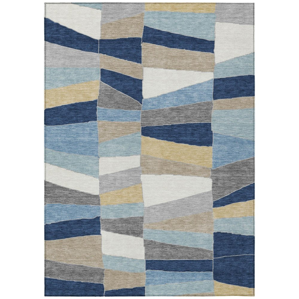 3' X 5' Navy Blue And Blue Geometric Washable Indoor Outdoor Area Rug HomeRoots
