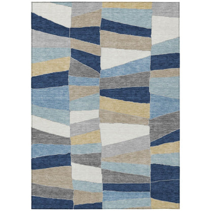 3' X 5' Navy Blue And Blue Geometric Washable Indoor Outdoor Area Rug HomeRoots