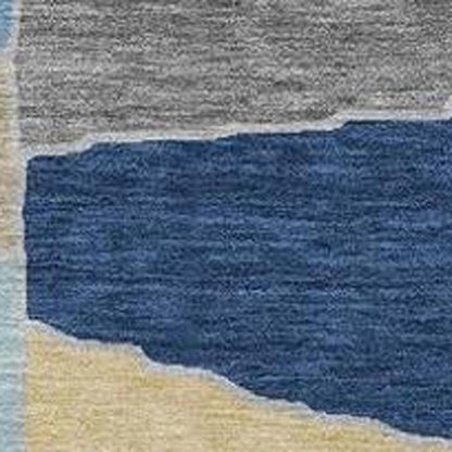 8' Navy Blue And Blue Round Geometric Washable Indoor Outdoor Area Rug