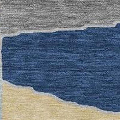 8' Navy Blue And Blue Round Geometric Washable Indoor Outdoor Area Rug HomeRoots